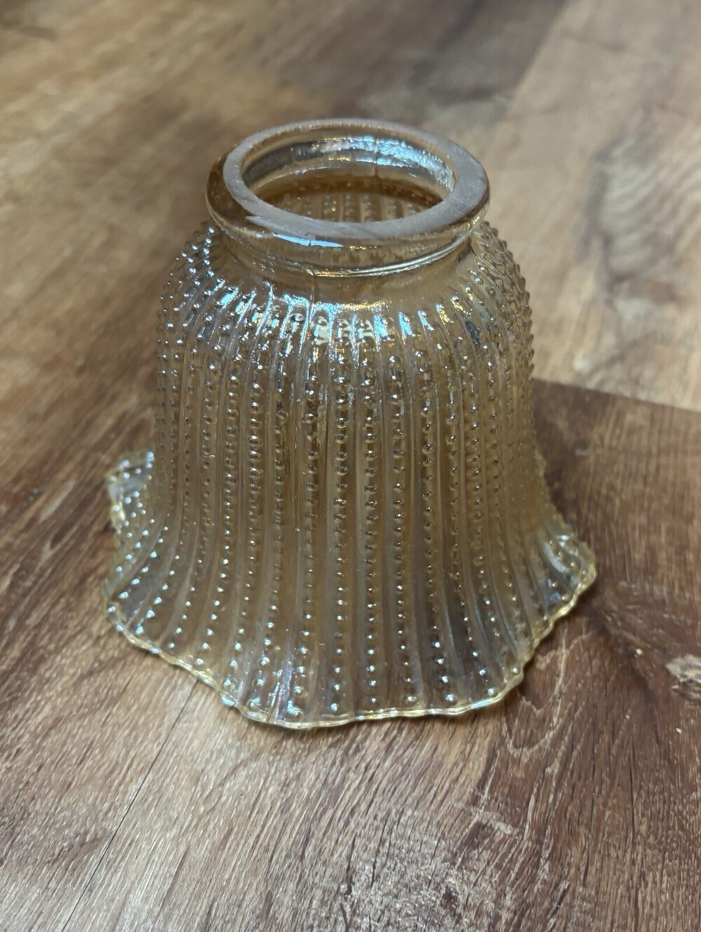 Vintage Clear Amber Glass Fairy Lamp Shade Hobnail Fluted Scalloped Small